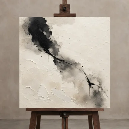 Monochrome Ink Serenity Nautical Wall Art Canvas Print displayed on a studio easel