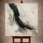 Charcoal monochrome Nautical Wall Art print featuring a bold expressive ink brushstroke on textured handmade paper for elegant minimalist interiors