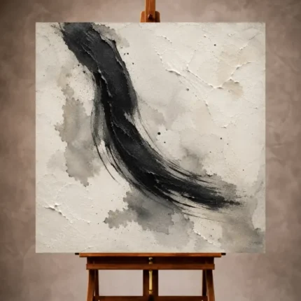 Charcoal monochrome Nautical Wall Art print featuring a bold expressive ink brushstroke on textured handmade paper for elegant minimalist interiors