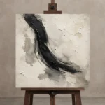 Charcoal Brushstroke Nautical Wall Art Canvas Print displayed on a studio easel