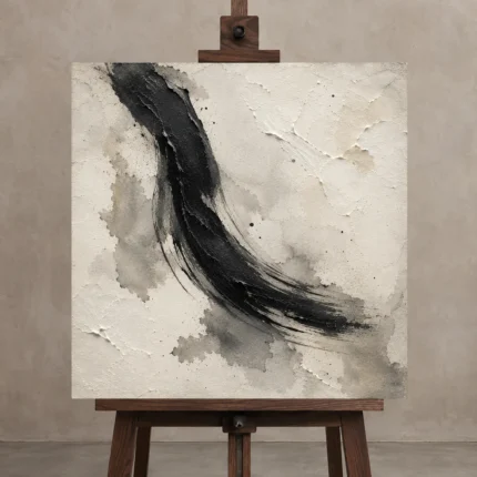 Charcoal Brushstroke Nautical Wall Art Canvas Print shown in Studio Easel