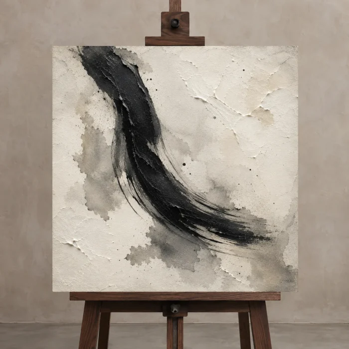 Charcoal Brushstroke Nautical Wall Art Canvas Print displayed on a studio easel
