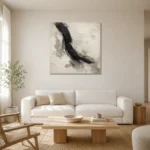 Charcoal Brushstroke Nautical Wall Art Canvas Print styled in a refined neutral interior