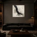 Charcoal Brushstroke Nautical Wall Art Canvas Print shown in a warm modern interior