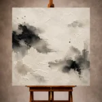 Monochrome Nautical Wall Art print featuring abstract ink pools on textured handmade paper with elegant wabi sabi character for refined interiors