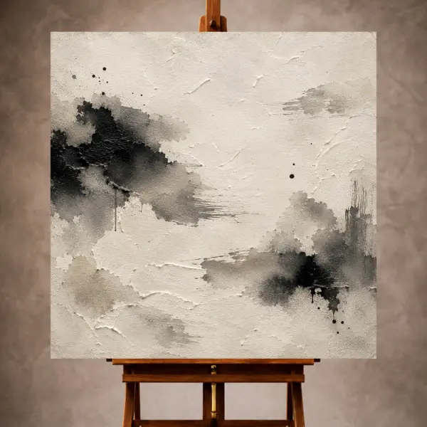 Premium Wall Art Kare Html Edition – SEAWALL053 Image 1 Monochrome Nautical Wall Art print featuring abstract ink pools on textured handmade paper with elegant wabi sabi character for refined interiors