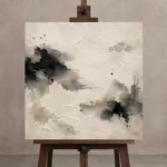 Abstract Ink Pools Nautical Wall Art Canvas Print displayed on a studio easel