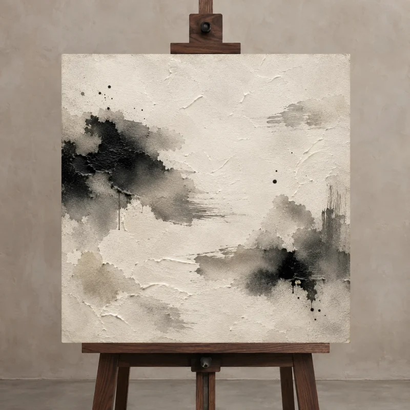 Abstract Ink Pools Nautical Wall Art Canvas Print displayed on a studio easel