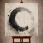 Monochrome Nautical Wall Art print featuring an incomplete enso-inspired ink circle on textured paper for elegant minimalist interiors