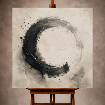 Monochrome Nautical Wall Art print featuring an incomplete enso-inspired ink circle on textured paper for elegant minimalist interiors