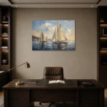 Classic Sailing Yachts Nautical Wall Art Canvas Print displayed in a contemporary gallery-inspired room