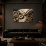 Maritime Heritage Still Life Nautical Wall Art Canvas Print shown in a warm modern interior