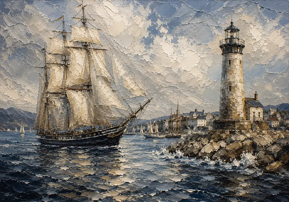 Tall Ship Harbor Nautical Wall Art Canvas Print