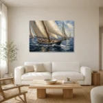 Panoramic Classic Sailboats Nautical Wall Art Canvas Print styled in a refined neutral interior