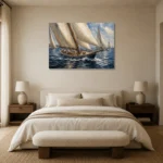 Panoramic Classic Sailboats Nautical Wall Art Canvas Print showcased in an elegant minimalist interior