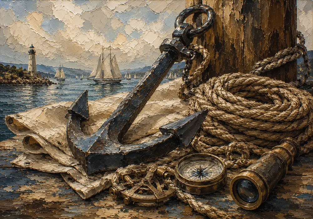 Coastal Anchor Still Life Nautical Wall Art Canvas Print