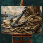 Coastal Anchor Still Life Nautical Wall Art Canvas Print - Image 2
