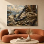 Coastal Anchor Still Life Nautical Wall Art Canvas Print - Image 3