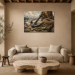 Coastal Anchor Still Life Nautical Wall Art Canvas Print presented in a sophisticated home setting