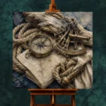 Brass Compass Still Life Nautical Wall Art Canvas Print - Image 2