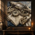 Brass Compass Still Life Nautical Wall Art Canvas Print - Image 4