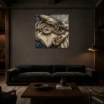 Brass Compass Still Life Nautical Wall Art Canvas Print shown in a warm modern interior