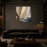 Ivory Sail Detail Nautical Wall Art Canvas Print shown in a warm modern interior
