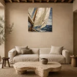 Ivory Sail Detail Nautical Wall Art Canvas Print presented in a sophisticated home setting