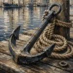 Weathered Harbor Anchor Nautical Wall Art Canvas Print