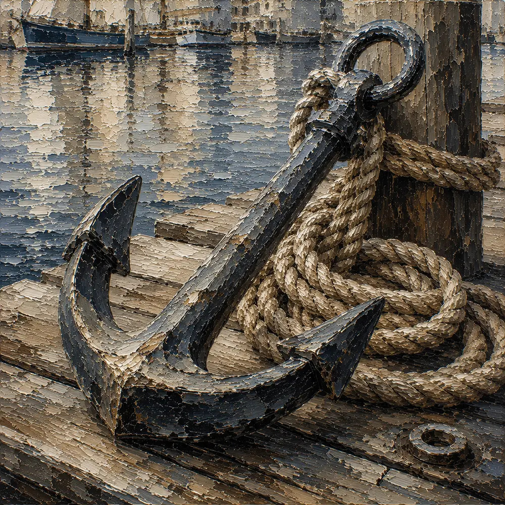 Weathered Harbor Anchor Nautical Wall Art Canvas Print