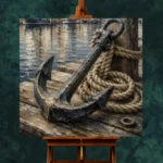 Weathered Harbor Anchor Nautical Wall Art Canvas Print - Image 2