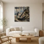 Weathered Harbor Anchor Nautical Wall Art Canvas Print styled in a refined neutral interior