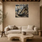 Weathered Harbor Anchor Nautical Wall Art Canvas Print presented in a sophisticated home setting