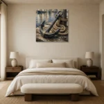 Weathered Harbor Anchor Nautical Wall Art Canvas Print showcased in an elegant minimalist interior