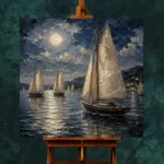 Moonlit Sailing Yachts Nautical Wall Art Canvas Print - Image 2