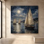 Moonlit Sailing Yachts Nautical Wall Art Canvas Print - Image 3