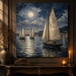 Moonlit Sailing Yachts Nautical Wall Art Canvas Print - Image 4