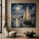 Moonlit Sailing Yachts Nautical Wall Art Canvas Print - Image 6