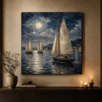 Moonlit Sailing Yachts Nautical Wall Art Canvas Print - Image 7
