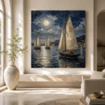 Moonlit Sailing Yachts Nautical Wall Art Canvas Print - Image 8