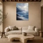Serene Blue Seascape Sea Wall Art Canvas Print presented in a sophisticated home setting