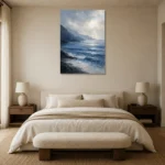 Serene Blue Seascape Sea Wall Art Canvas Print showcased in an elegant minimalist interior