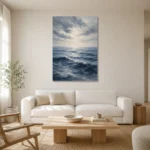 Tranquil Blue Seascape Sea Wall Art Canvas Print styled in a refined neutral interior