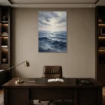 Tranquil Blue Seascape Sea Wall Art Canvas Print displayed in a contemporary gallery-inspired room