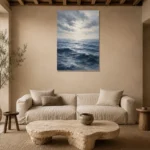 Tranquil Blue Seascape Sea Wall Art Canvas Print presented in a sophisticated home setting