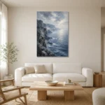 Coastal Cliffs Blue Sea Wall Art Canvas Print styled in a refined neutral interior