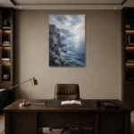 Coastal Cliffs Blue Sea Wall Art Canvas Print displayed in a contemporary gallery-inspired room