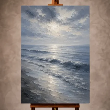 Tranquil blue Sea Wall Art print featuring rhythmic waves, quiet shoreline, and soft reflections for elegant coastal interiors