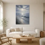 Tranquil Blue Shoreline Sea Wall Art Canvas Print styled in a refined neutral interior