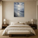Tranquil Blue Shoreline Sea Wall Art Canvas Print showcased in an elegant minimalist interior
